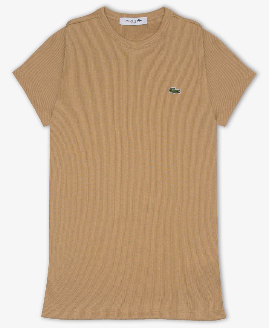 

Женская хлопковая облегающая футболка с круглым вырезом LACOSTE USA, Dark Beige