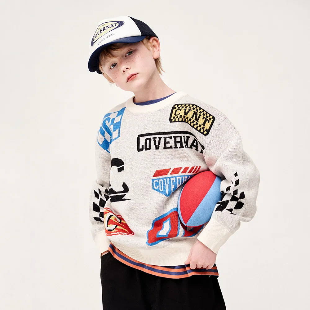 Детский свитер Covernat Kids с логотипом, айвори