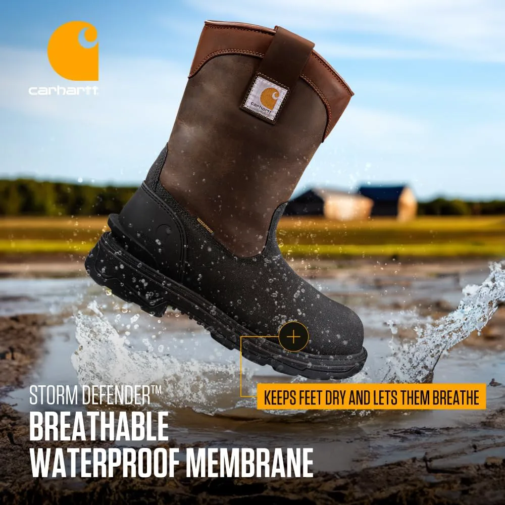 Мужские водонепроницаемые рабочие ботинки Carhartt Ironwood - 11-дюймовые Веллингтоны из кожи с нефтяной обработкой с защитой от электрического тока и противоскользящими подошвами, коричневый/черный — фото 4