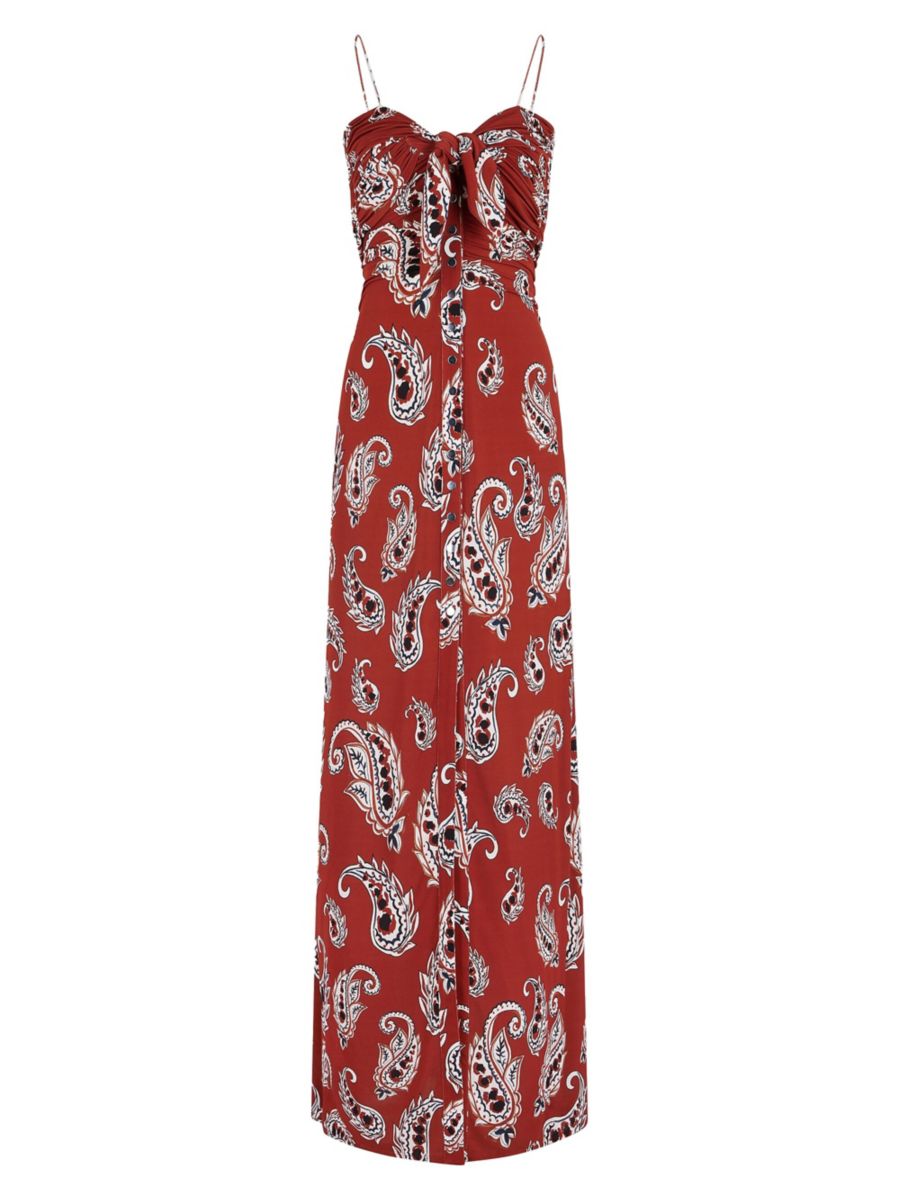 

Платье макси с завязками спереди и узором пейсли Rabanne, цвет Paisley Terracotta