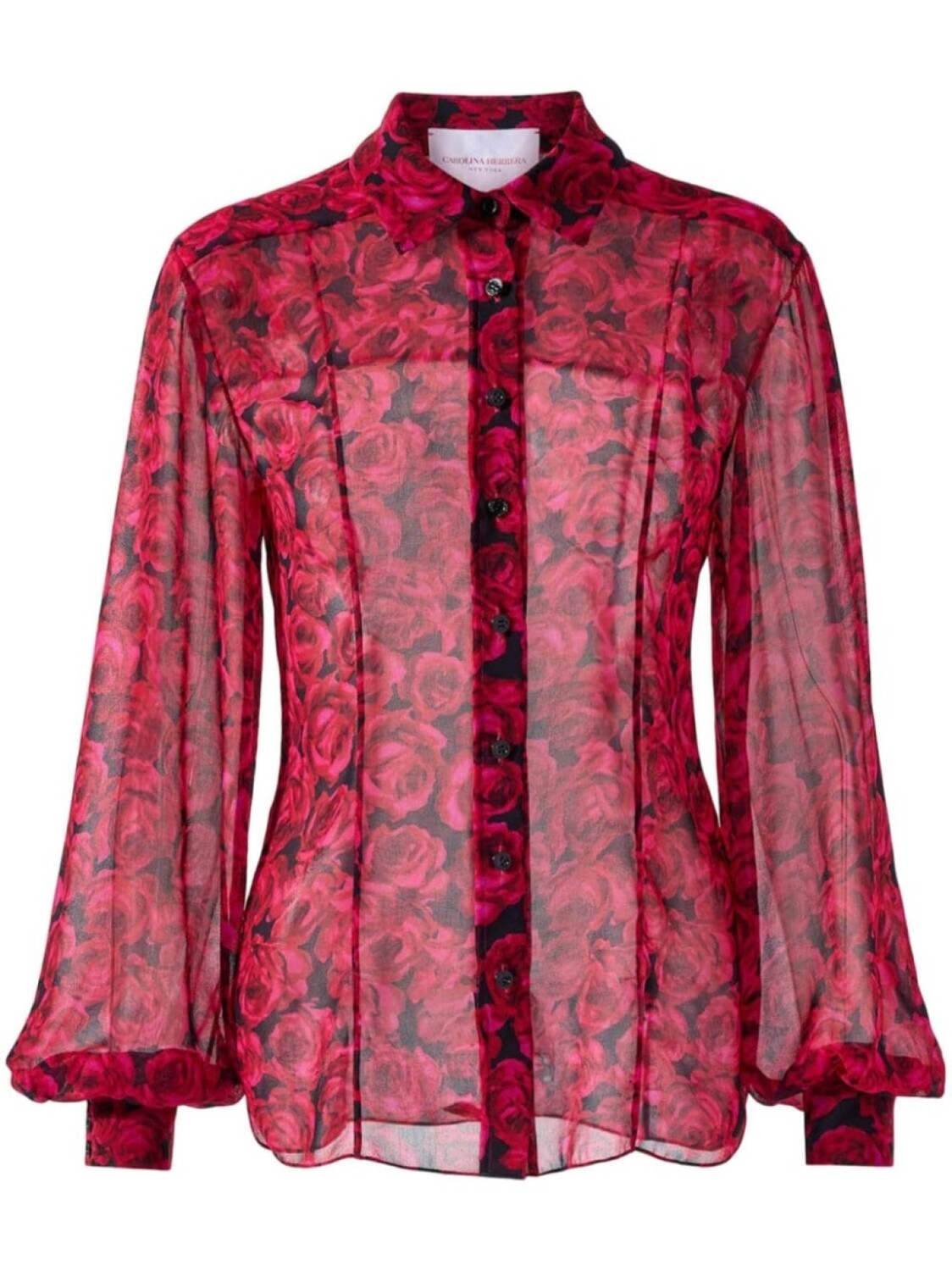 

Блузка из жоржета с принтом роз Carolina Herrera, красный