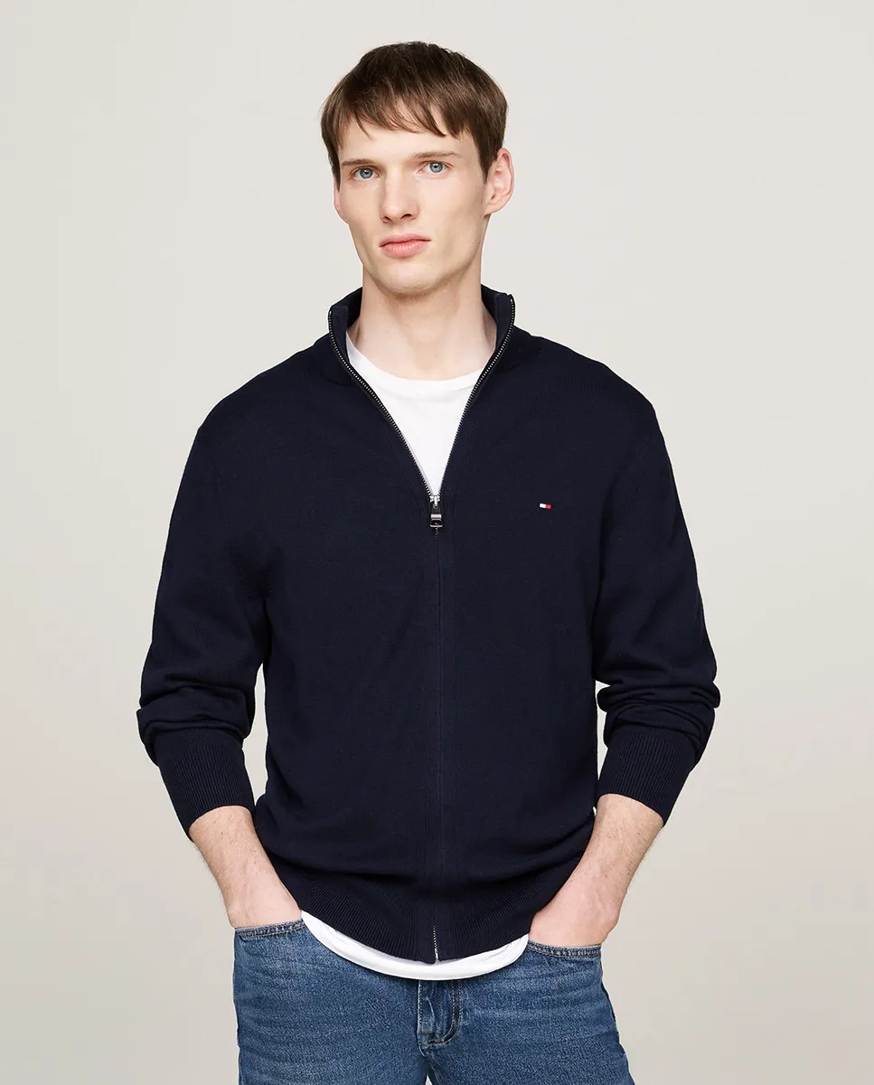 

Мужской однотонный свитер с полной застежкой-молнией Tommy Hilfiger, темно-синий