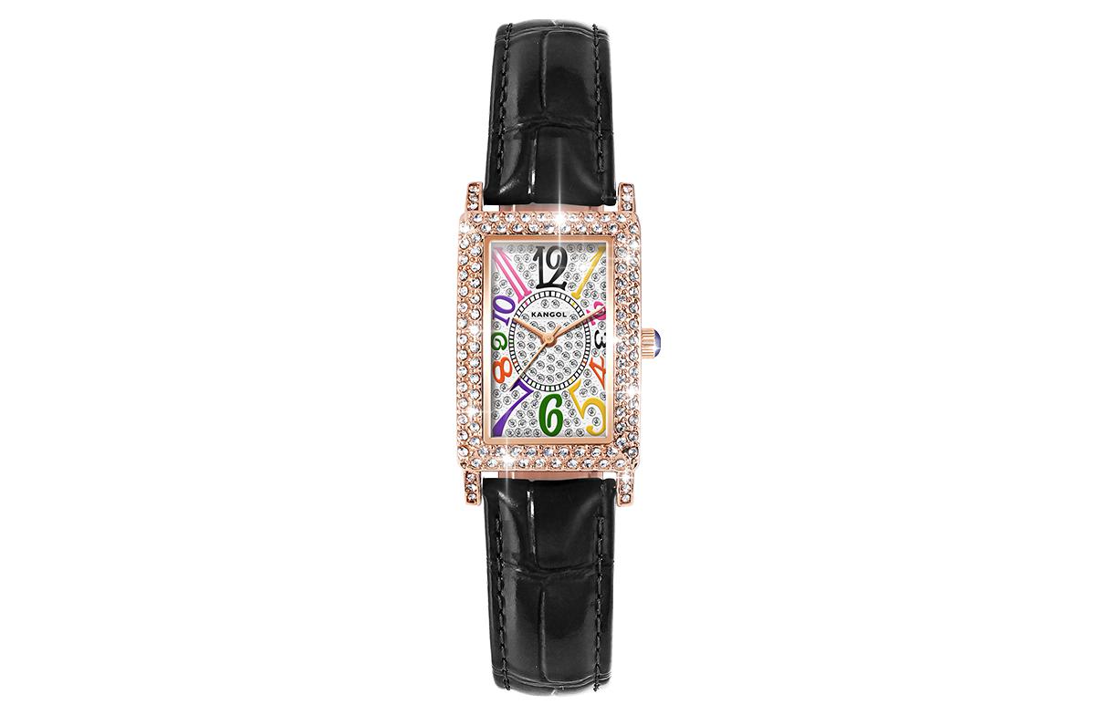 

KANGOL Часы Quartz Movement Genuine Leather Strap Watch Women's Watch White Dial -K655 Black, Black leather strap with coloured numerals