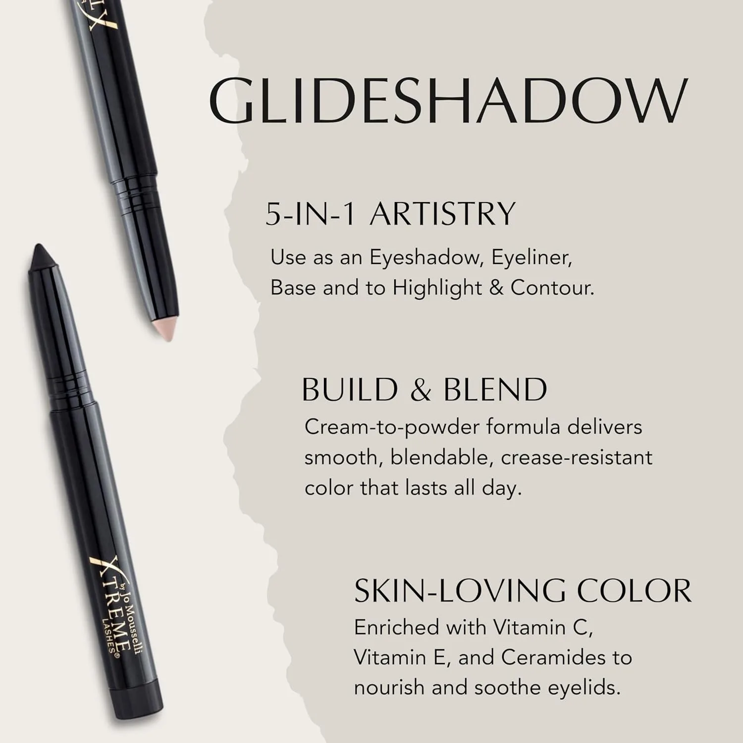 Xtreme Lashes GlideShadow стойкая подводка для век Smoky Mattes набор из 4 цветов: Onyx, Chocolate, Sienna, Nude, легкая крем-пудра, не осыпается, безопасна для наращенных ресниц, Smokey Mattes — фото 3