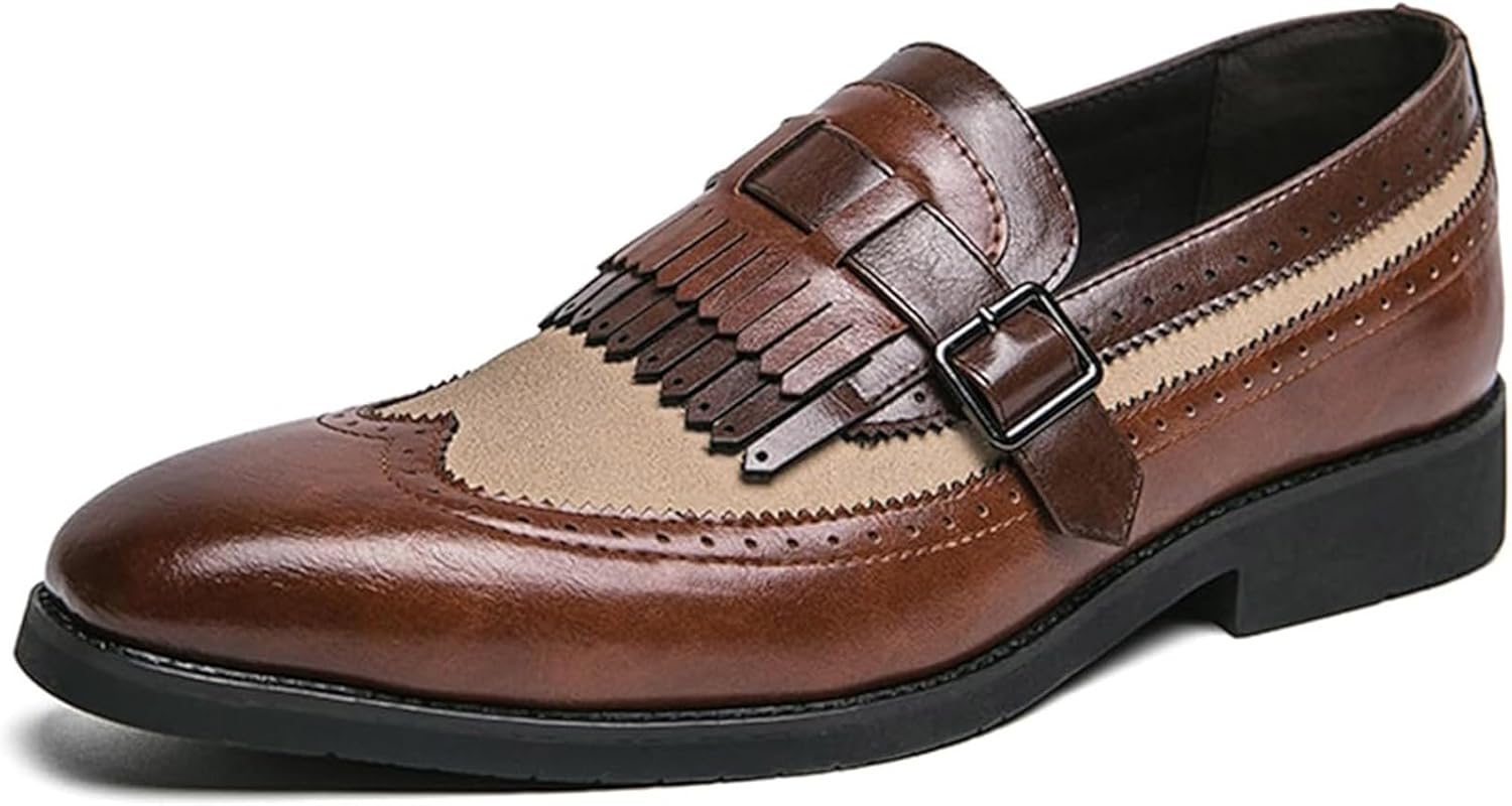 

Мужские офисные туфли с пряжкой Monk Strap, лоферы из кожи для повседневной носки Xinduoyu, коричневый