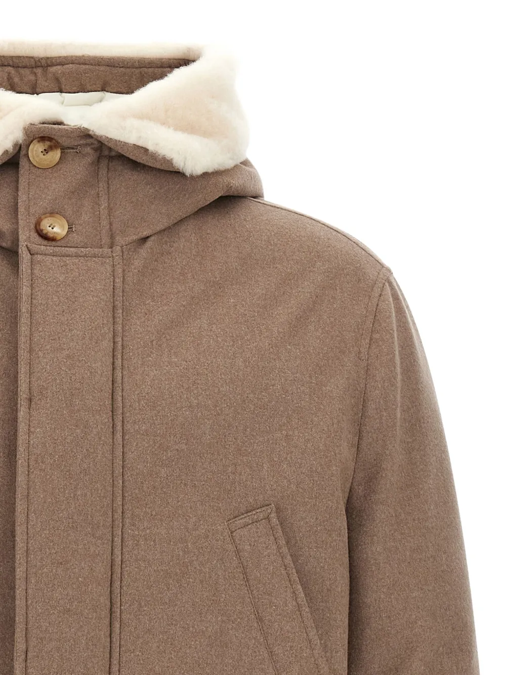 Стеганая парка с деталями из овчины Brunello Cucinelli, коричневый — фото 4