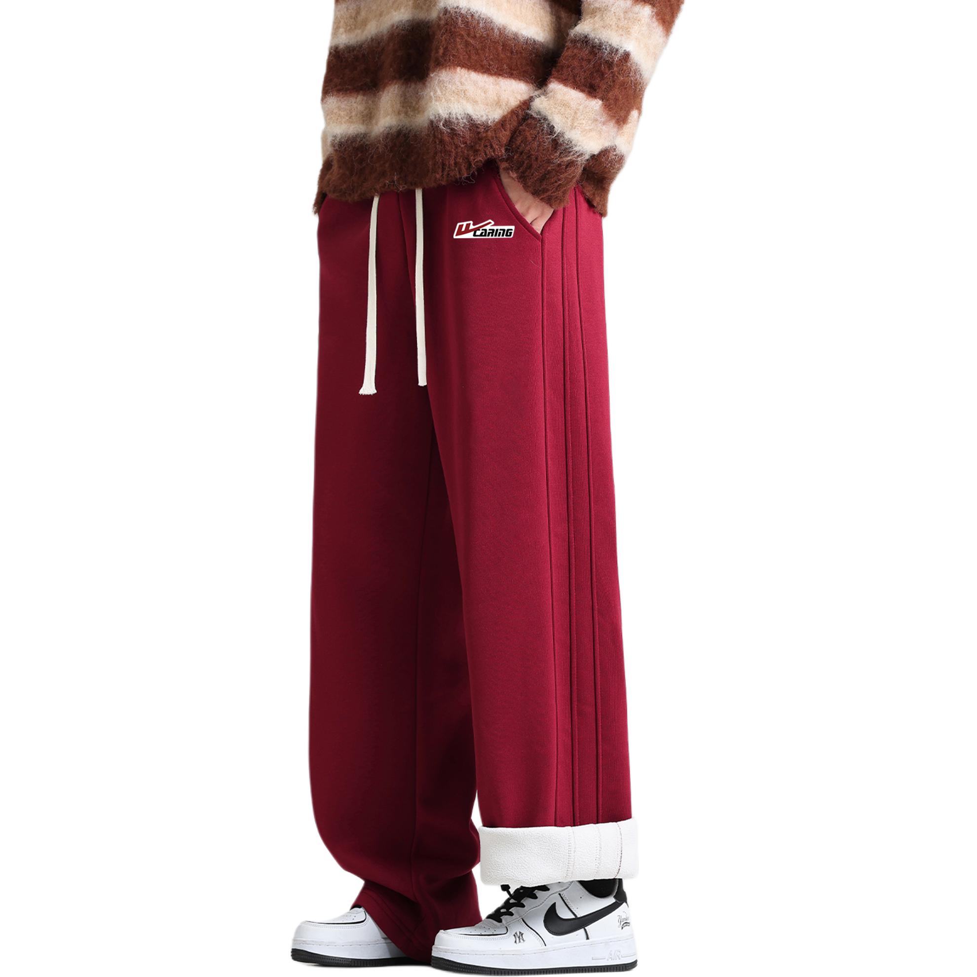 

Хлопковые брюки Unisex утепленные с флисовой подкладкой прямого кроя WARRIOR, burgundy (diy badge)