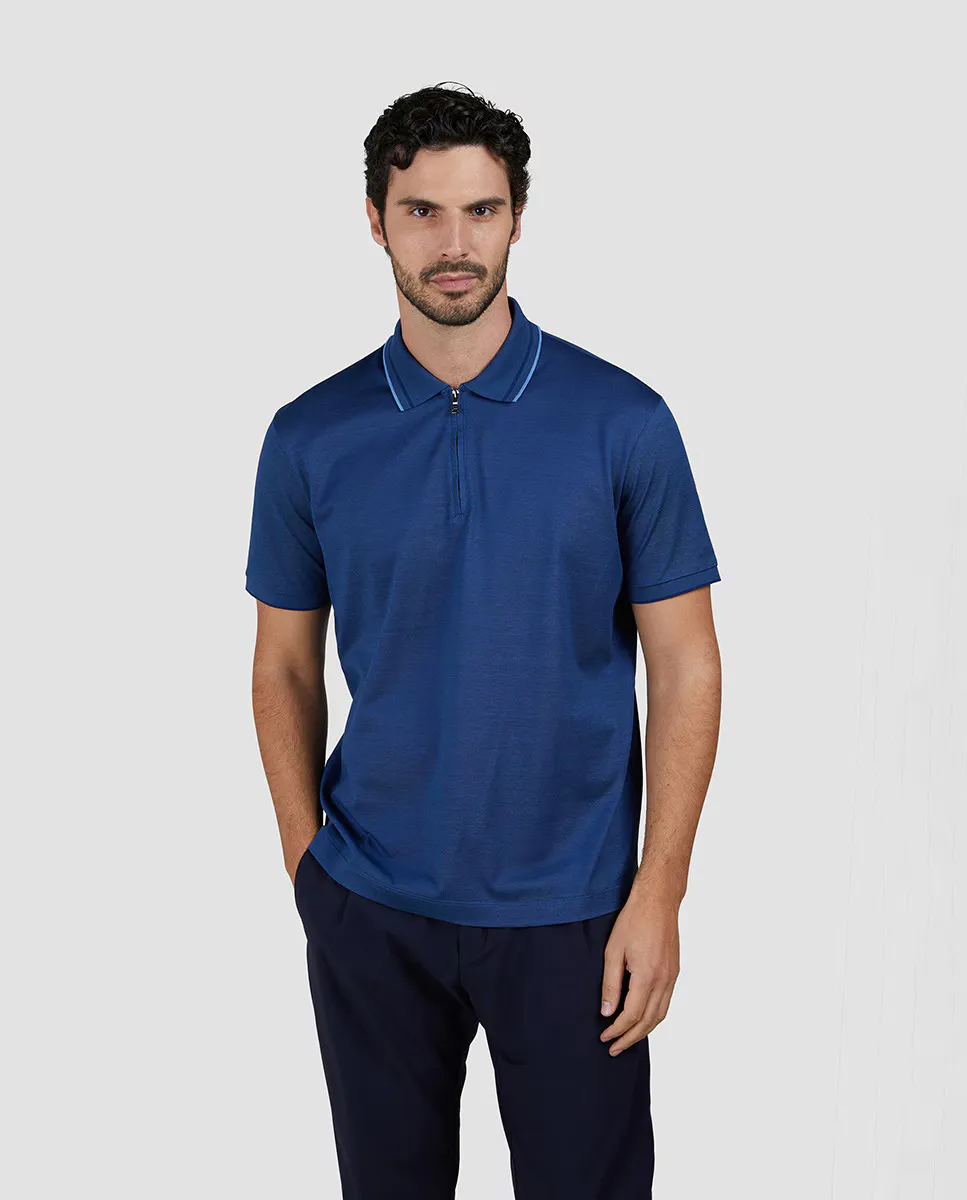 

Мужская рубашка поло с коротким рукавом, застежкой-молнией до середины бедра и отделкой на воротнике, большие размеры Paul & Shark, синий