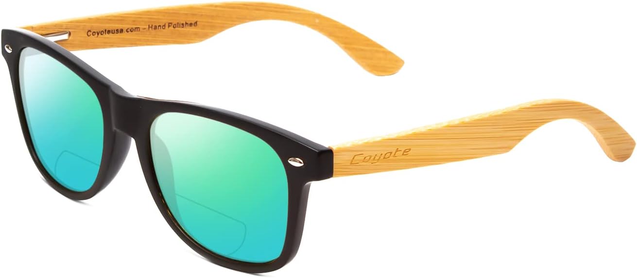 

Поляризованные солнцезащитные очки Coyote Eyewear Woodie | Дужки из натурального дерева | Универсальный дизайн | Чехол для хранения в комплекте, Black/Bamboo/Green Mirror Bi-focal