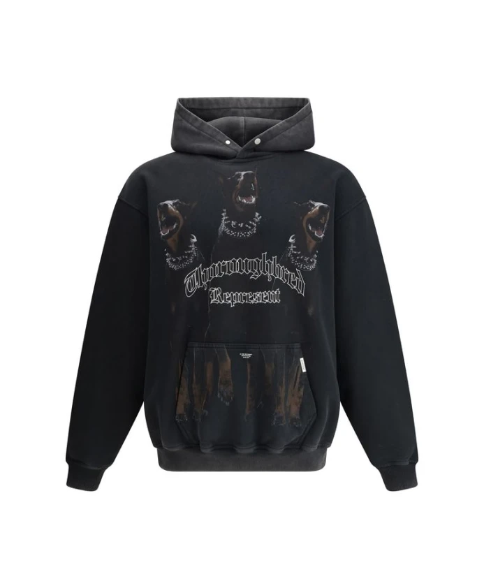 

Худи с крупным принтом в виде собачьей шерсти и карманом. Represent, черный