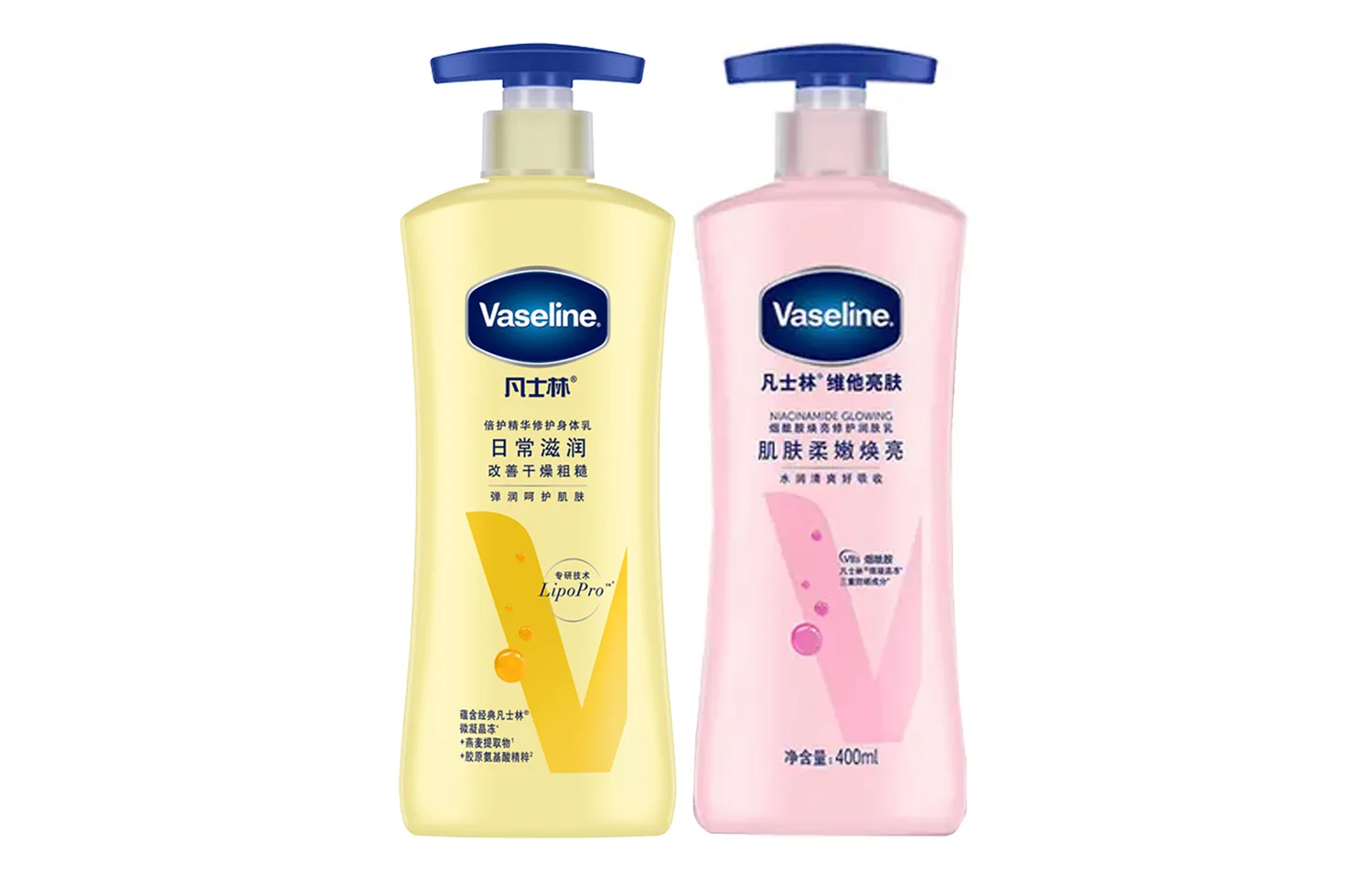 Vaseline Набор увлажняющего лосьона для тела с ниацинамидом, 400 мл + 400 мл, Two-Piece Set: 400ml Moisturizing Body Lotion+200ml Softening Body Lotion — фото 2