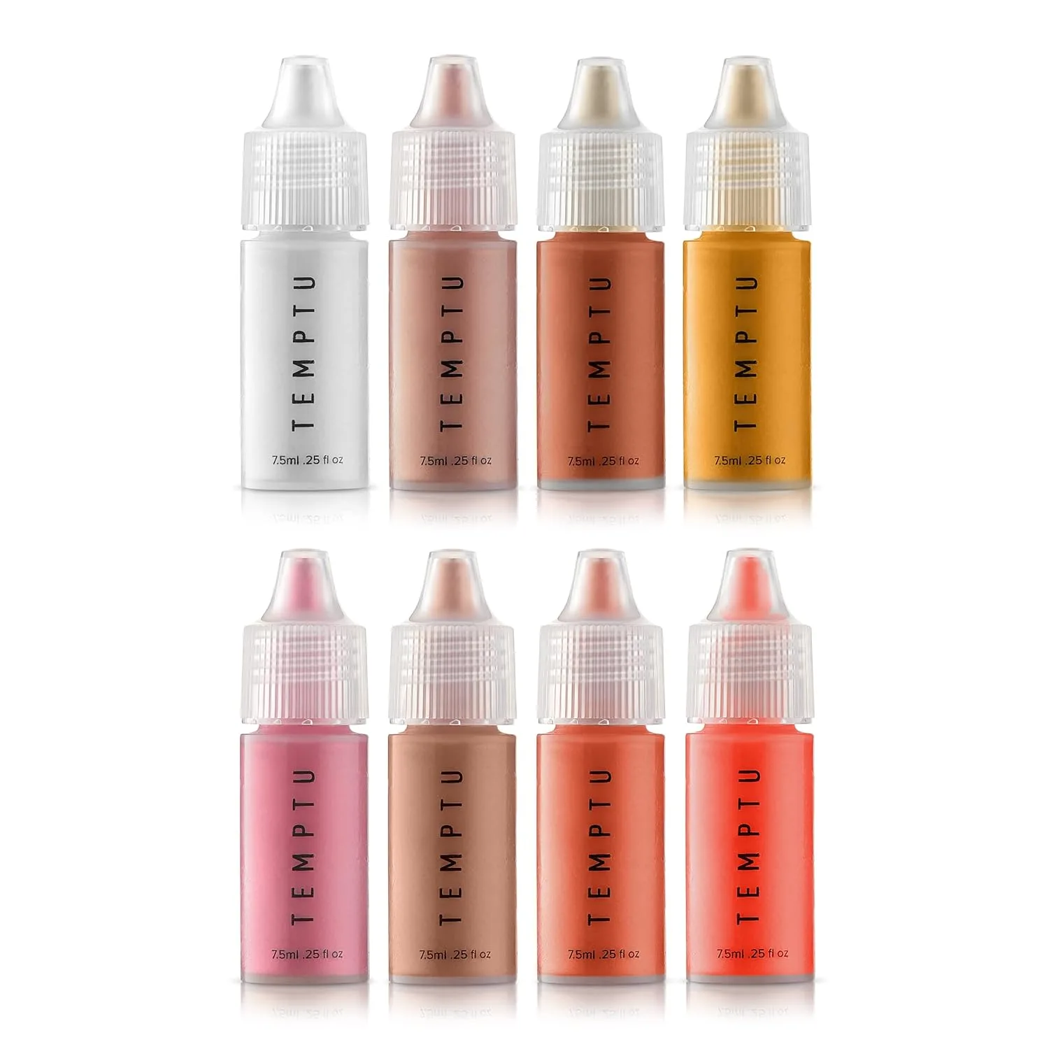 TEMPTU S/B Airbrush Blush & Highlighter Starter Set, стойкий макияж, сияющая наращиваемая формула, выравнивает тон кожи, для всех типов кожи, включает 4 румян и 4 хайлайтера