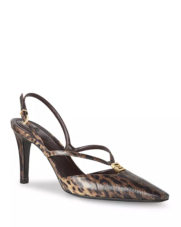 Женские туфли на высоком каблуке Fendi Fold с принтом и ремешком на пятке из карунга. Fendi, коричневый