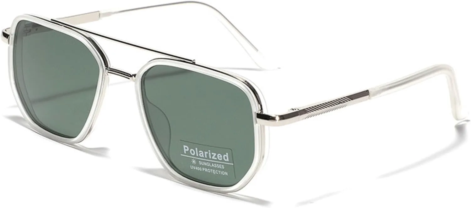 

Женские солнцезащитные очки TR90 Bubmari, квадратные, винтажные, плоская верхняя часть, металлическая двойная перемычка, UV400, прозрачные серебристо-зеленые