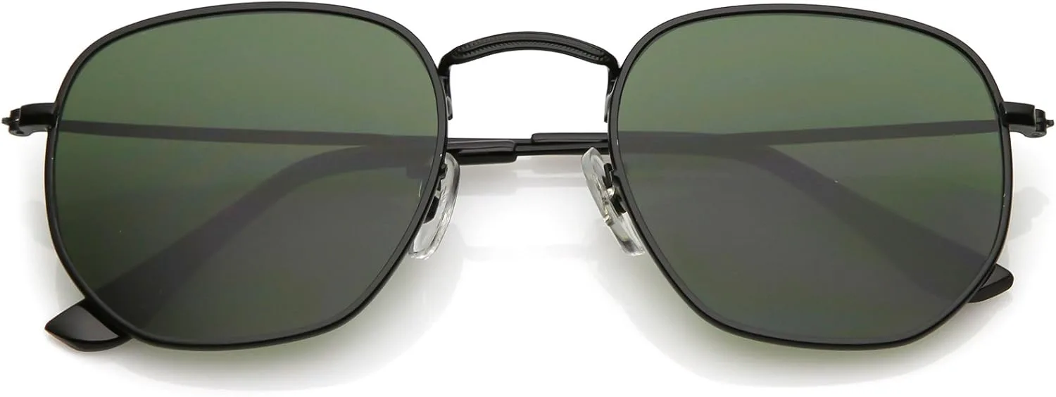 

zeroUV - Современные геометрические металлические тонкие дужки, нейтральные по цвету плоские шестиугольные линзы, солнцезащитные очки 51 мм, Black / Green