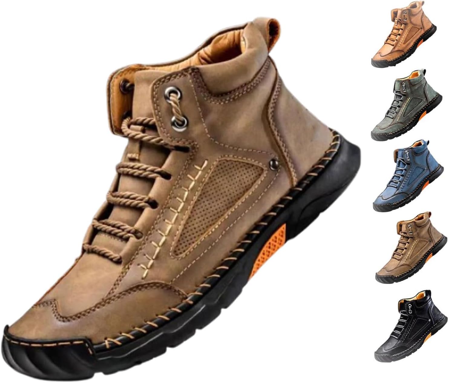 

Мужские удобные кожаные ботинки ручной работы, кожаные ботинки, водонепроницаемые, с поддержкой свода стопы, с просторным носком Generic, хаки