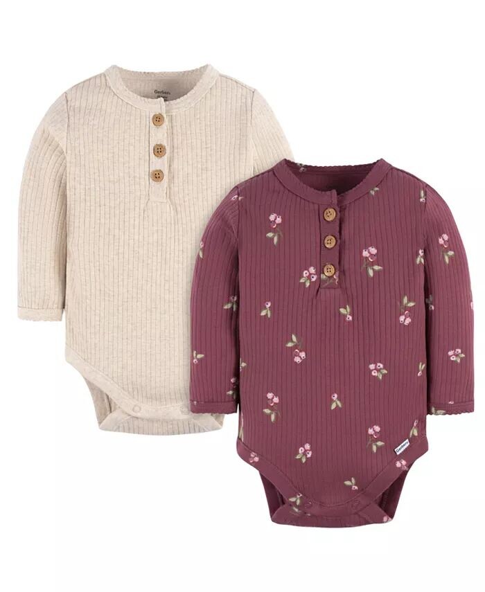 

Боди Henley с длинными рукавами для маленьких девочек, в упаковке 2 шт Gerber, фиолетовый