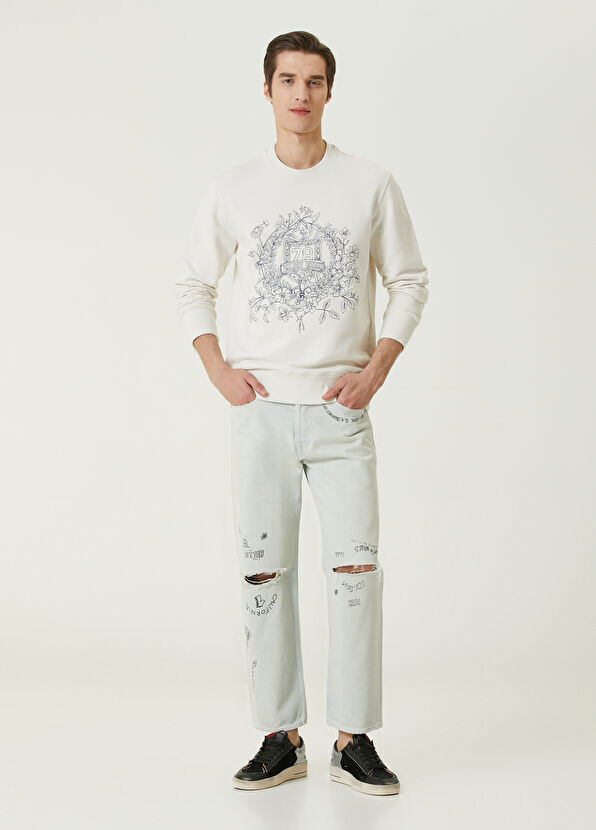 Джинсы с принтом и потертостями. Golden Goose, синий