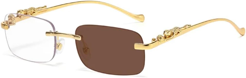 

Винтажные солнцезащитные очки без оправы для женщин и мужчин, роскошные панк-очки с металлическим леопардовым принтом и защитой от синего света HHZZYVY, Photochromic Brown