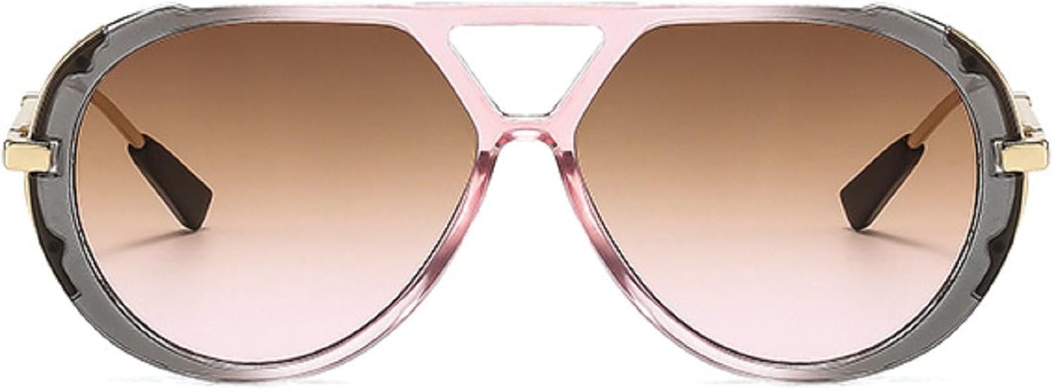 

Солнцезащитные очки с двойной перемычкой, увеличенного размера, для женщин и мужчин, в стиле ретро, ​​модные очки-пилот, роскошный трендовый дизайн, солнцезащитные очки N45 mincl, Gray Pink