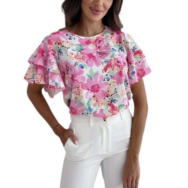 

Женская богемная блузка с коротким рукавом и принтом Boddysize, Pink