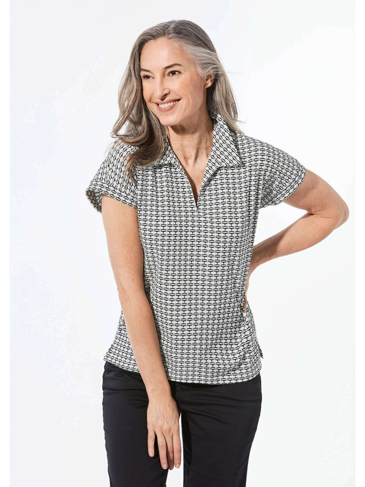 

GOLDNER Укороченный размер: Футболка с нежным жаккардовым узором в черно-бело-белых тонах, Черный, GOLDNER Укороченный размер: Футболка с нежным жаккардовым узором в черно-бело-белых тонах