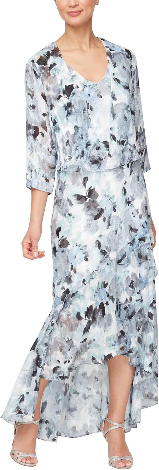 

Платье Alex Evenings High-Low Chiffon Burnout with Jacket, цвет Blue Multi