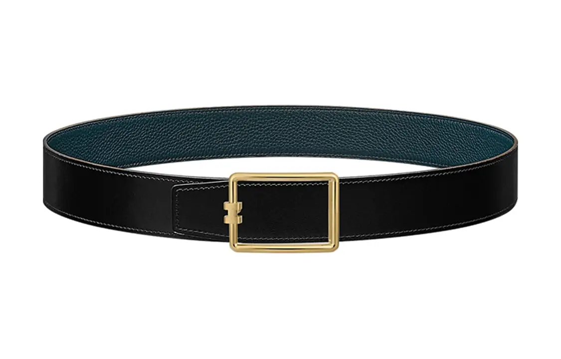 

HERMES Мужской ремень из телячьей кожи с матовой отделкой и золотой пряжкой двусторонний черный шириной 3,8 см, Black