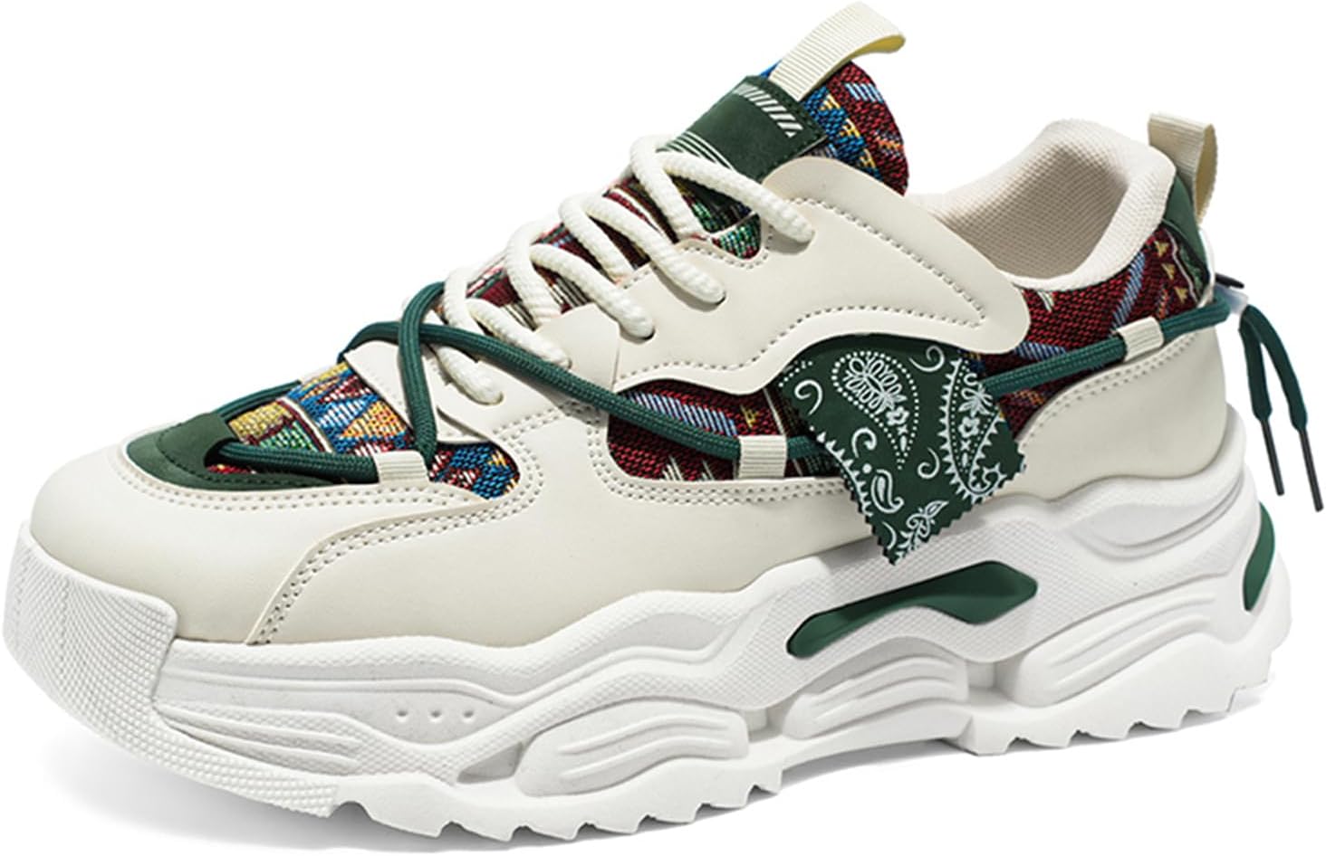 

Модные кожаные кроссовки на шнуровке с толстой подошвой для мужчин, повседневные, с круглым носком, платформой, для ходьбы, бега, вождения и спорта Netehadi, зеленый