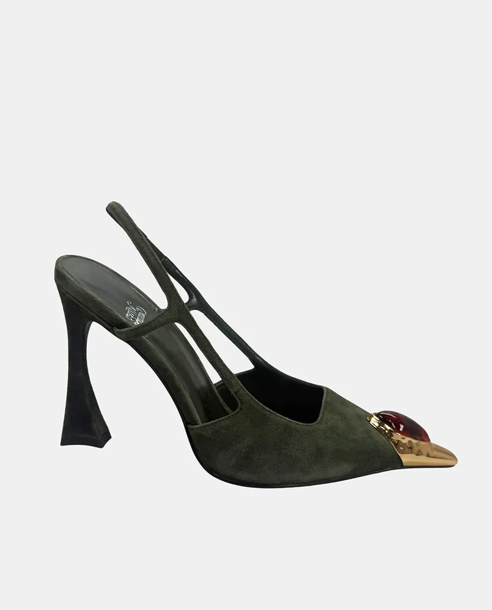 Балетки с открытой пяткой с декоративной деталью Jeffrey Campbell, оливковый зеленый