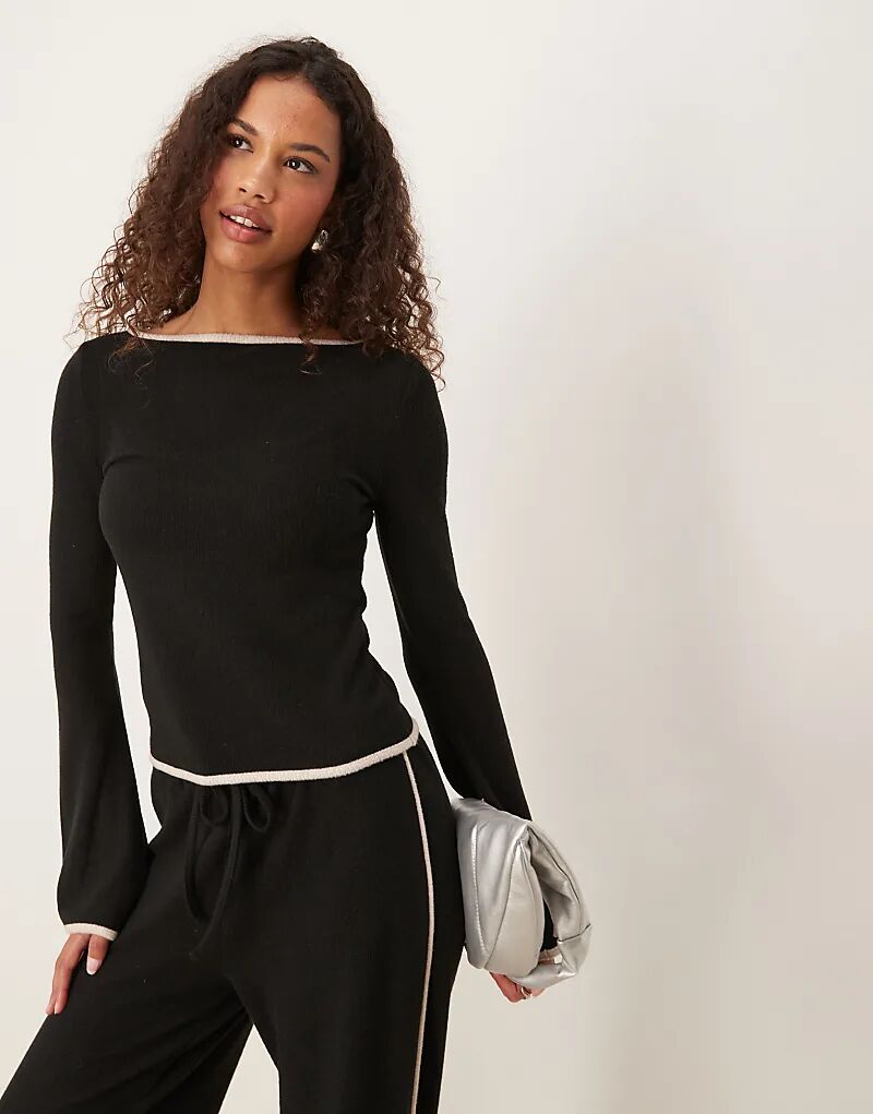 

Супермягкий топ с рукавами-ангелами и кантом ASOS DESIGN черного цвета