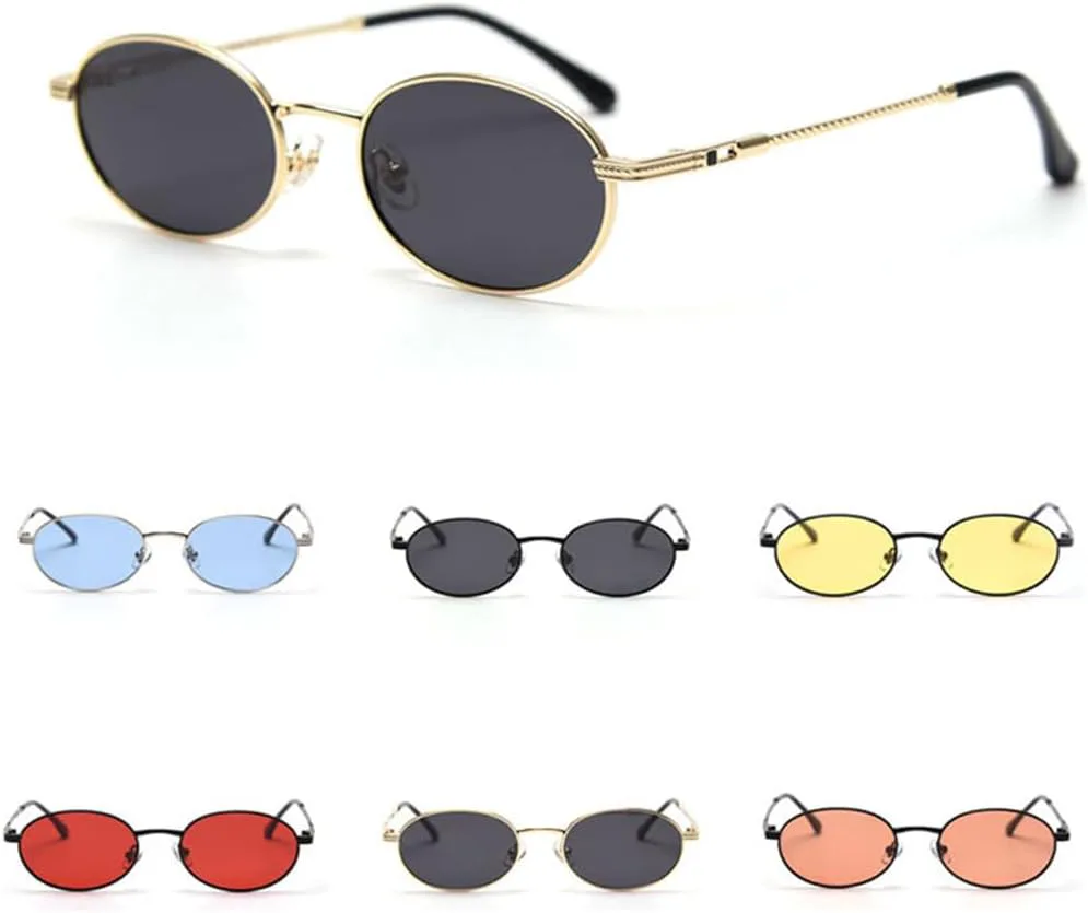 

Ретро овальные очки для мужчин, защита от УФ-излучения UV400, золотистые, маленькие, солнцезащитные очки для женщин, металлические VFDHN, Black With Red