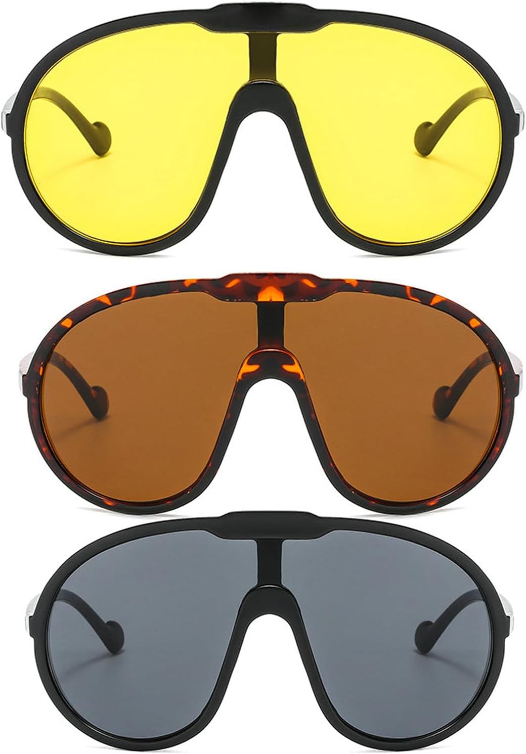 

Солнцезащитные очки Willochra Fashion Wave Mask для женщин и мужчин, модные солнцезащитные очки большого размера, роскошные дизайнерские очки в стиле панк Y2K, 3pcs-black&leopard&yellow