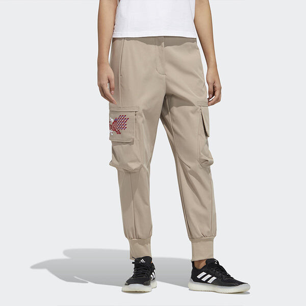 Спортивные штаны (WMNS) Adidas Side Pocket Bundle Feet Woven Sports Pants 'Khaki', хаки — фото 2