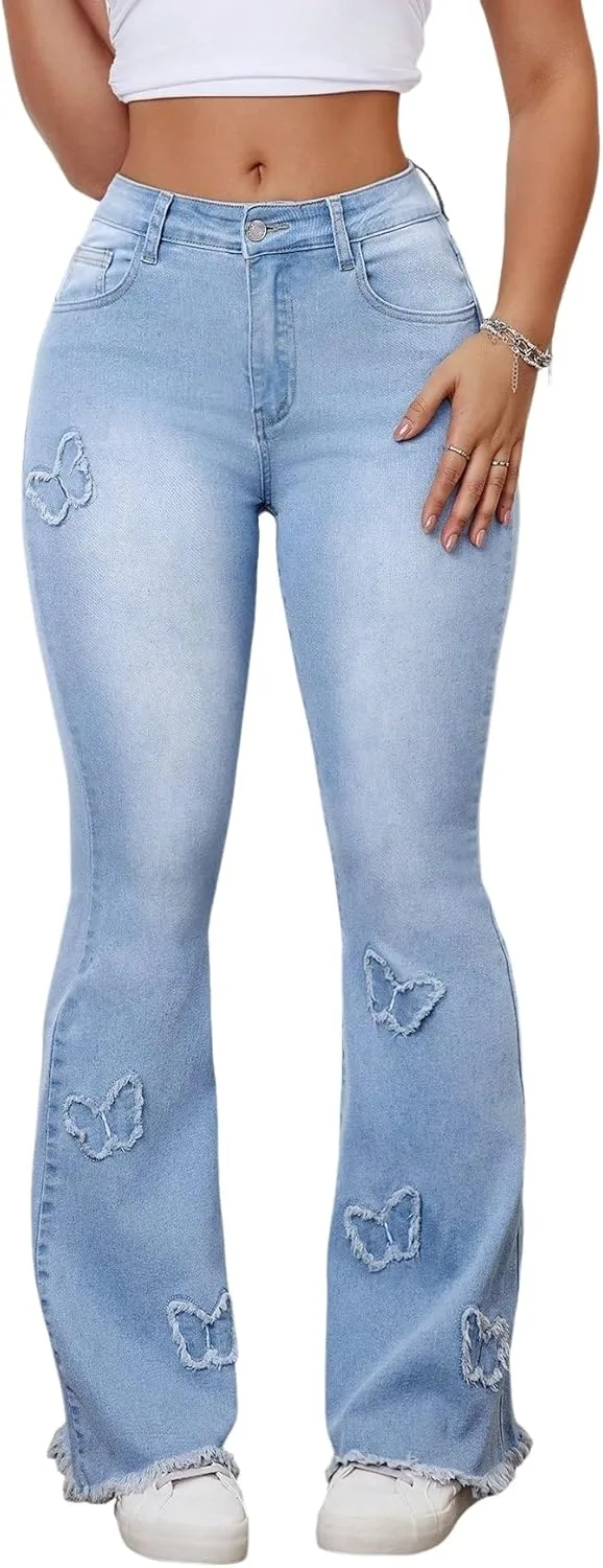 

Джинсы Flare для женщин Butterfly с низкой посадкой, винтажные 70-х Whrounnk
