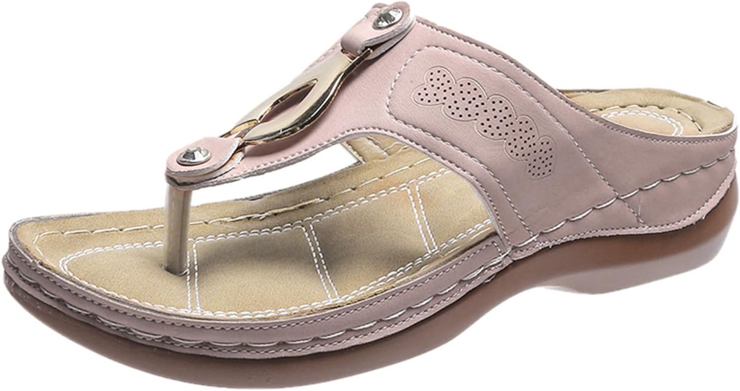 

Ортопедические сандалии для женщин, женские сандалии на танкетке с поддержкой свода стопы, противоскользящие, дышащие, слипоны, шлепанцы, нарядные летние удобные сандалии на платформе для пляжа и путешествий (06-Синий, 9) Emrelod