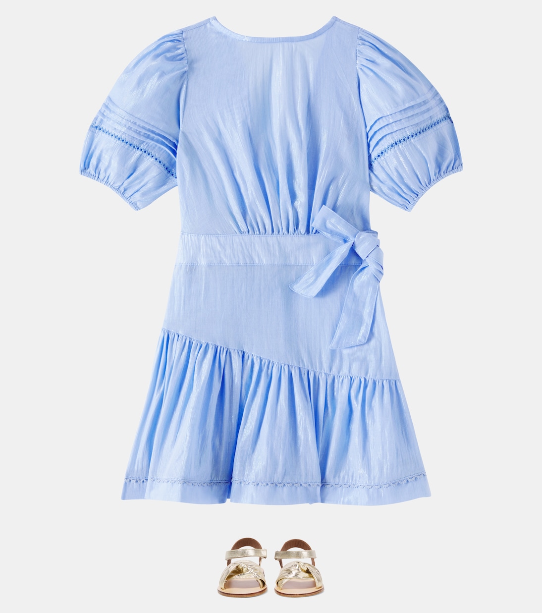 Шифоновая блуза Chantal из хлопка с добавлением ламе Poupette St Barth Kids, Light Blue 25 Plain — фото 2