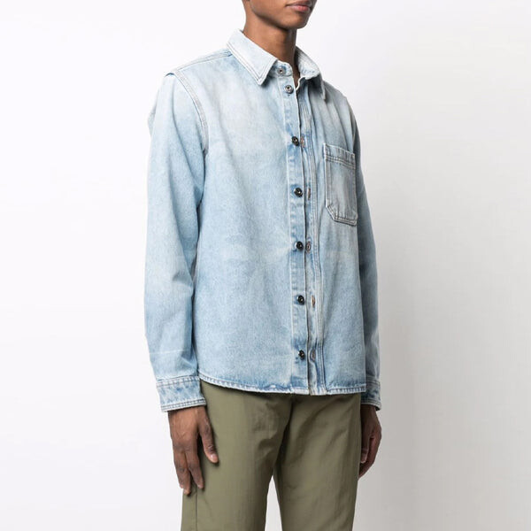 Рубашка men's ss21 lapel buckle long sleeves blue shirt Off-White, синий — фото 4