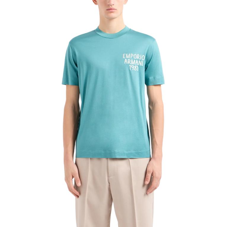 EMPORIO ARMANI Футболка с коротким рукавом и вышивкой Letter Logo, мужская, цвет Lake Blue — фото 4