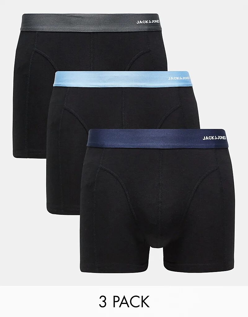 

Комплект из 3 пар трусов Jack & Jones черного цвета с контрастным поясом