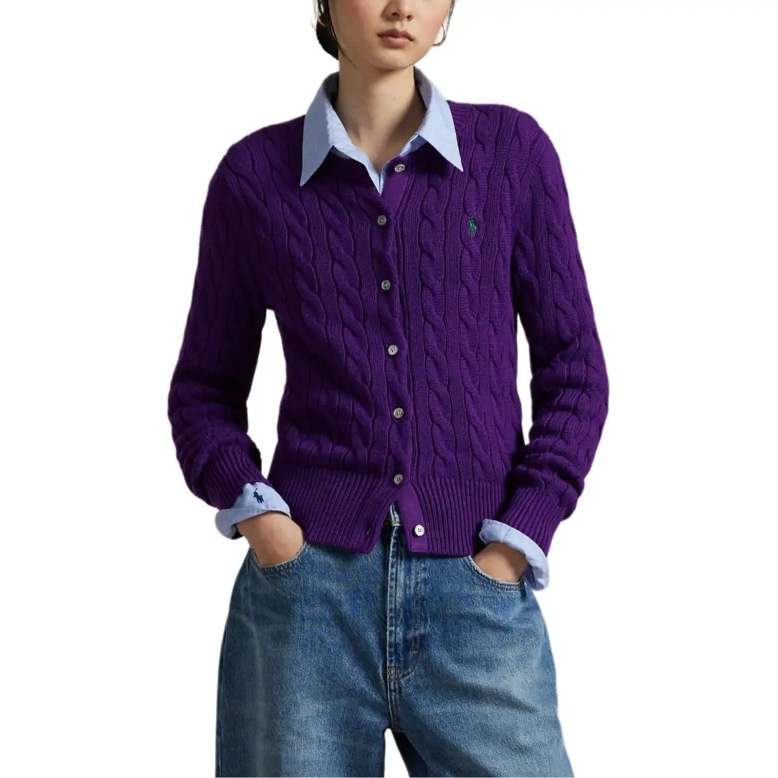 Кардиган с узором "косичка" Polo Ralph Lauren, фиолетовый — фото 3