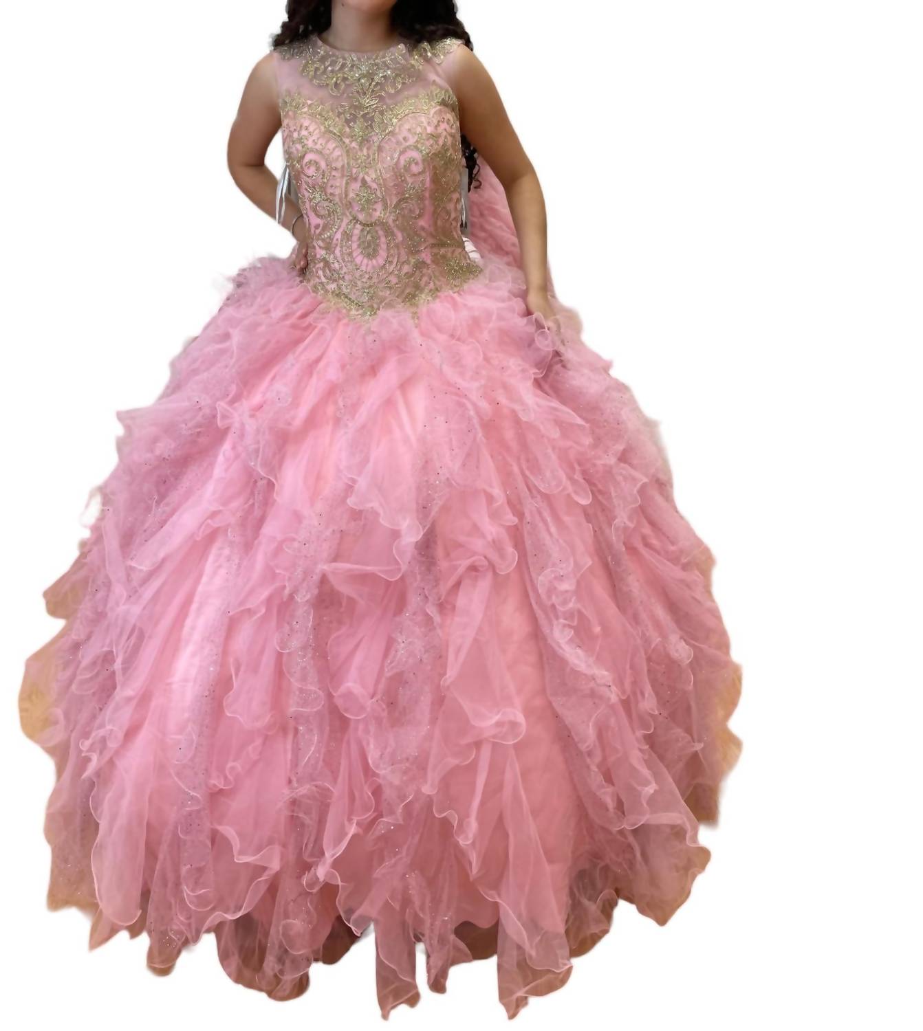 Платье Quinceañera без рукавов в розово-золотом цвете House of Wu — фото 2