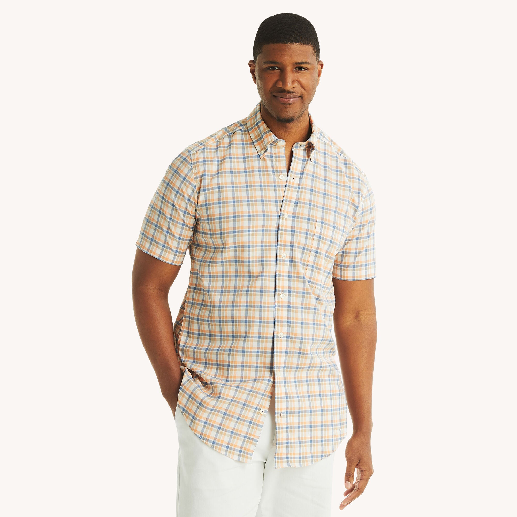 

Nautica Mens Big & Tall клетчатая рубашка с коротким рукавом, цвет bright white