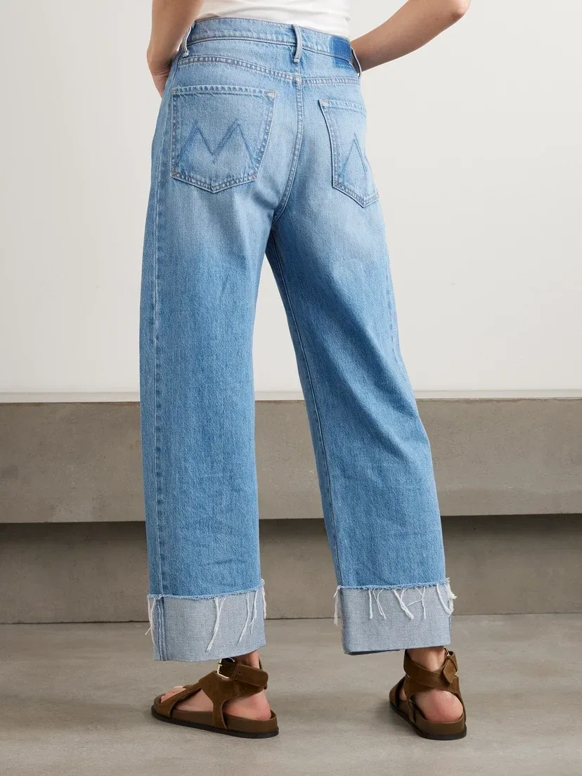 Джинсы MOTHER The Half Pipe Ankle Cuff Fray с широкими штанинами и высокой посадкой, синий — фото 4