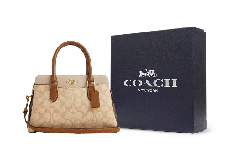 

COACH Дарси холщовая с кожаной отделкой наплечная сумка кроссбоди женская среднего размера светло-хаки и хаки