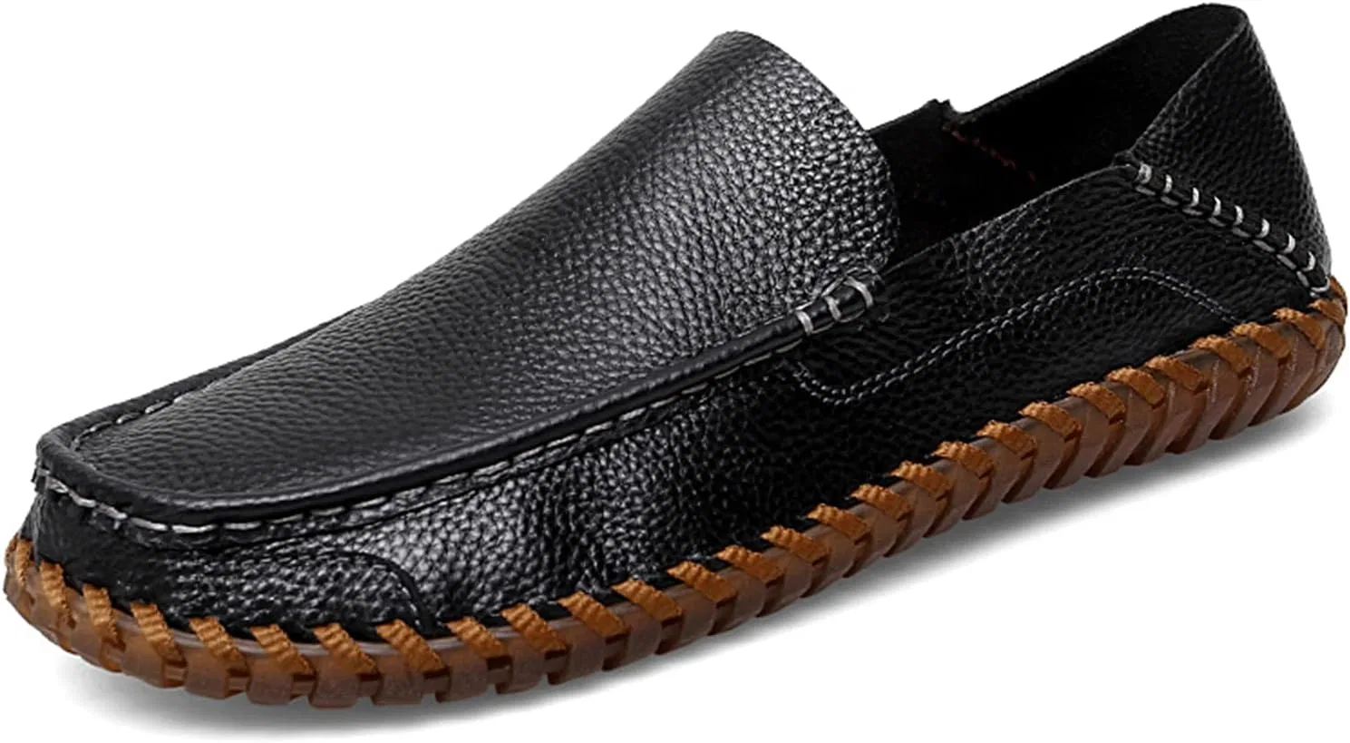 Мужские лоферы на каждый день, кожаные, Slip on, Black Abborora
