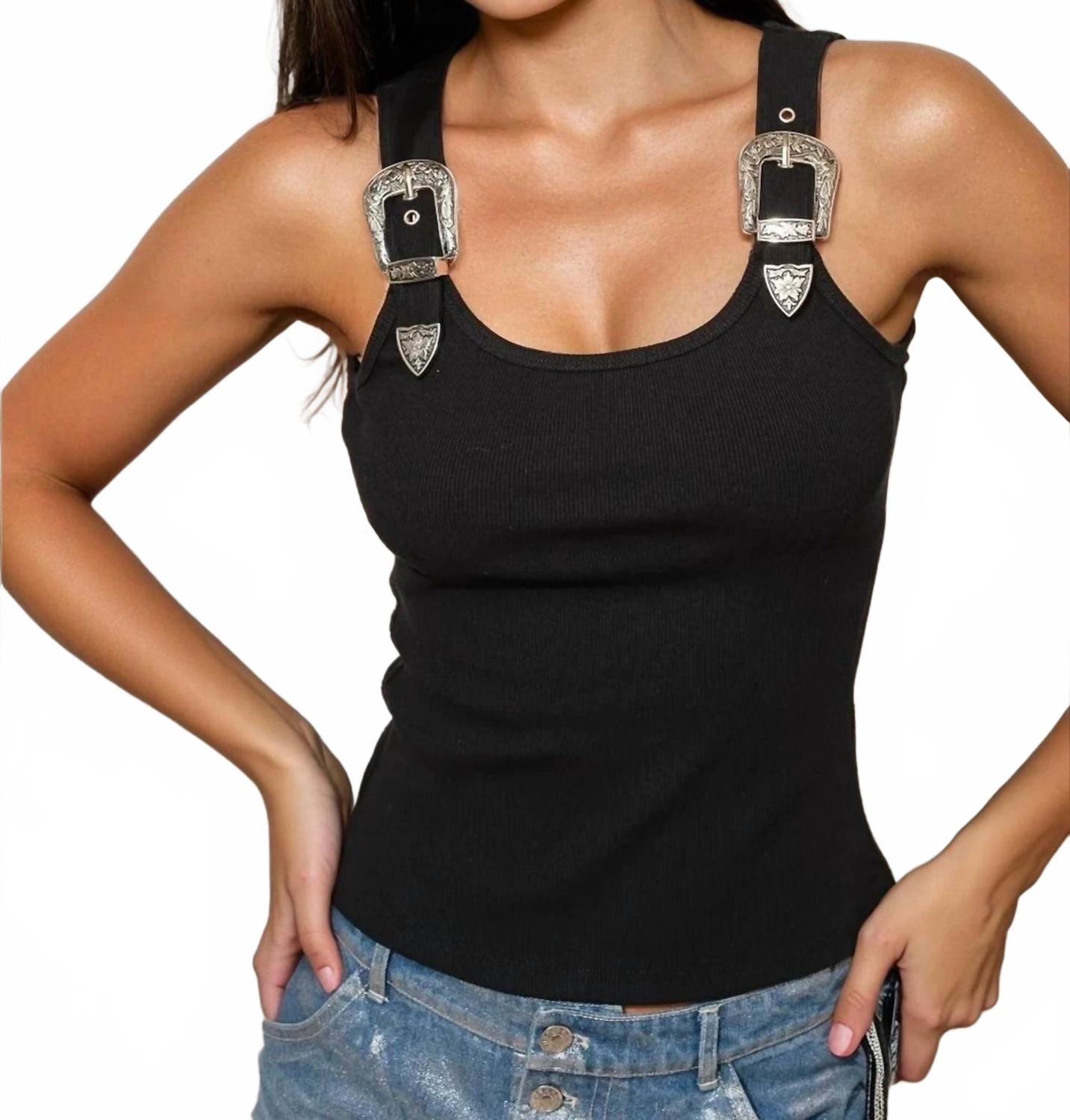 

Топ-майка на застежке в черном цвете Pretty Garbage