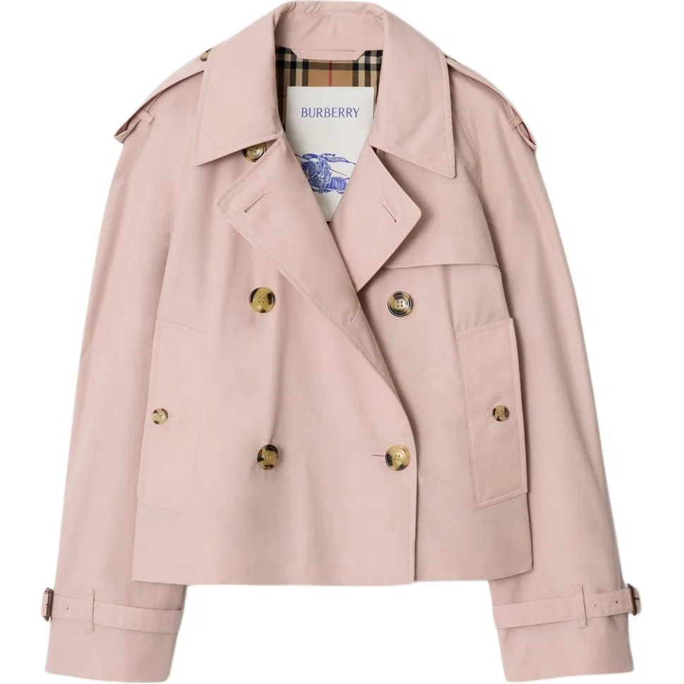Пальто Burberry, женское, светло-розовый, укороченное