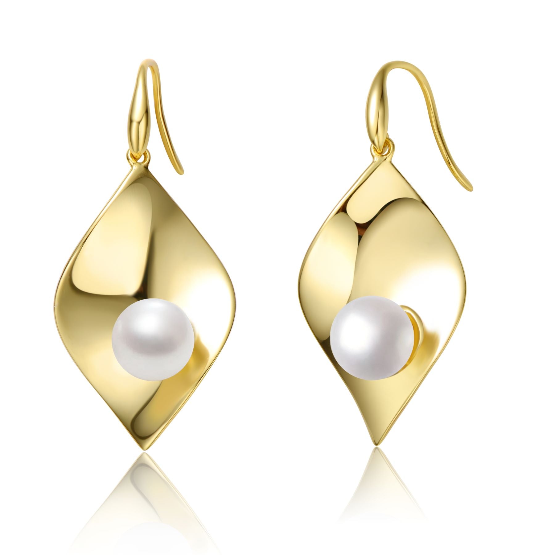 

Серьги-подвески в форме лилии из стерлингового серебра 14 карат с покрытием из желтого золота и белым жемчугом Genevive, золотой