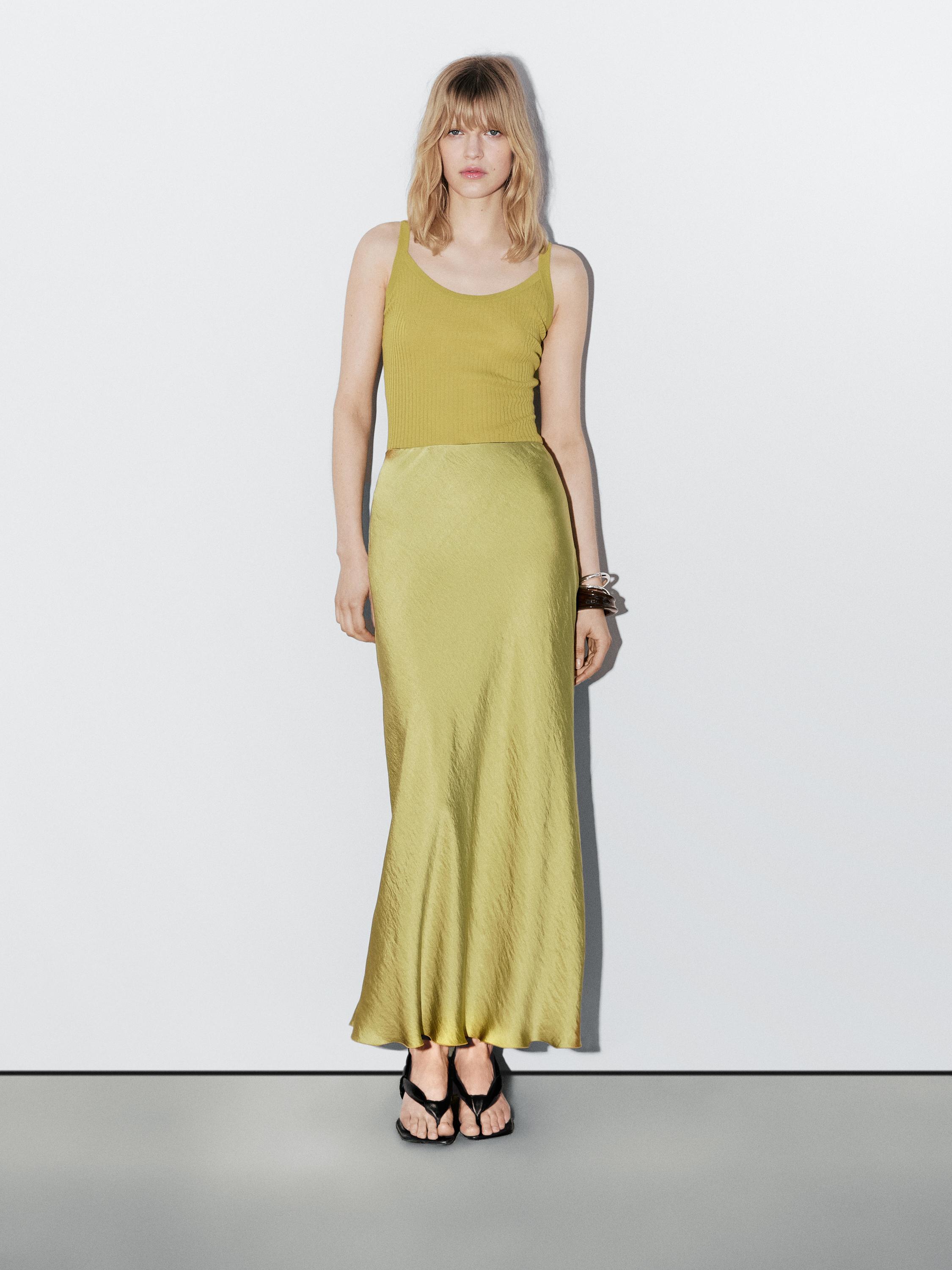 

Боди из хлопковой смеси с бретельками и трикотажем - студия Massimo Dutti, лаймовый